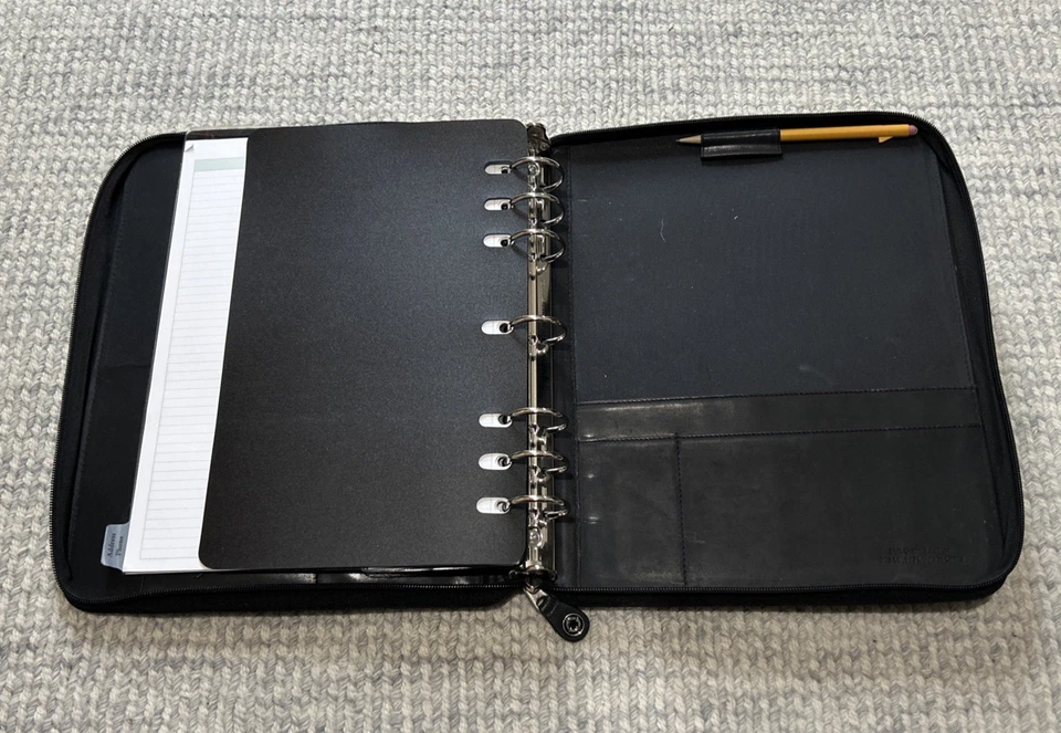 Franklin Covey Cuero Negro Cremallera Alrededor 3 Anillos Carpeta Organizador Bolsillo Portafolio Foto 4 de 4