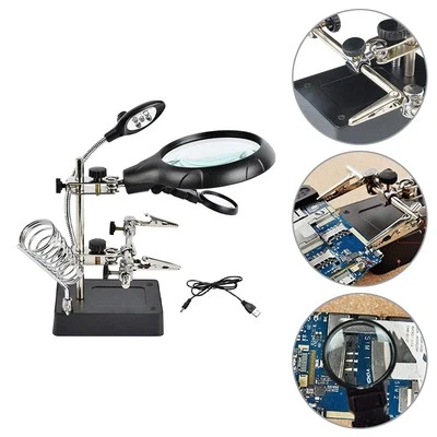 2.5 7.5 10X LED Light Helping Hands Magnifier Soldering Station Magnifying Glass