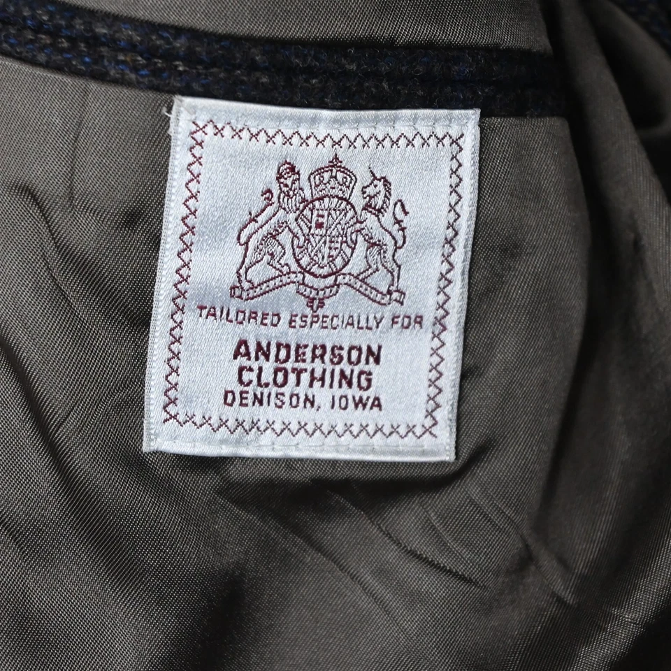 Blazer DEFECTUOSO De Colección Hecho en EE. UU. 38S Marrón Azul Cuadros Glenn Franela Tweed S G3D Foto 4 de 4