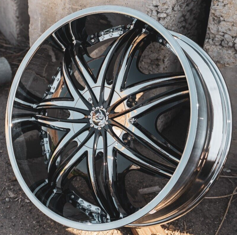 4 Custom 24 inch Wheels Rims 6X139.7 +35mm Chrome Black insert Cadillac ...