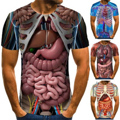 Skeleton Internal Organs 3D womens/mens Short Sleeve T-Shirt Casual Tops  Tee UK