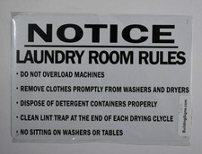 Laundry Room Rules Sign White, Aluminum 7X10 -REF24-1027