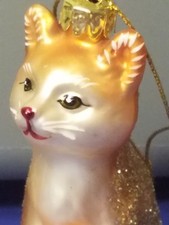 Adorable glass Sitting orange Kitty Cat ornament New in Box