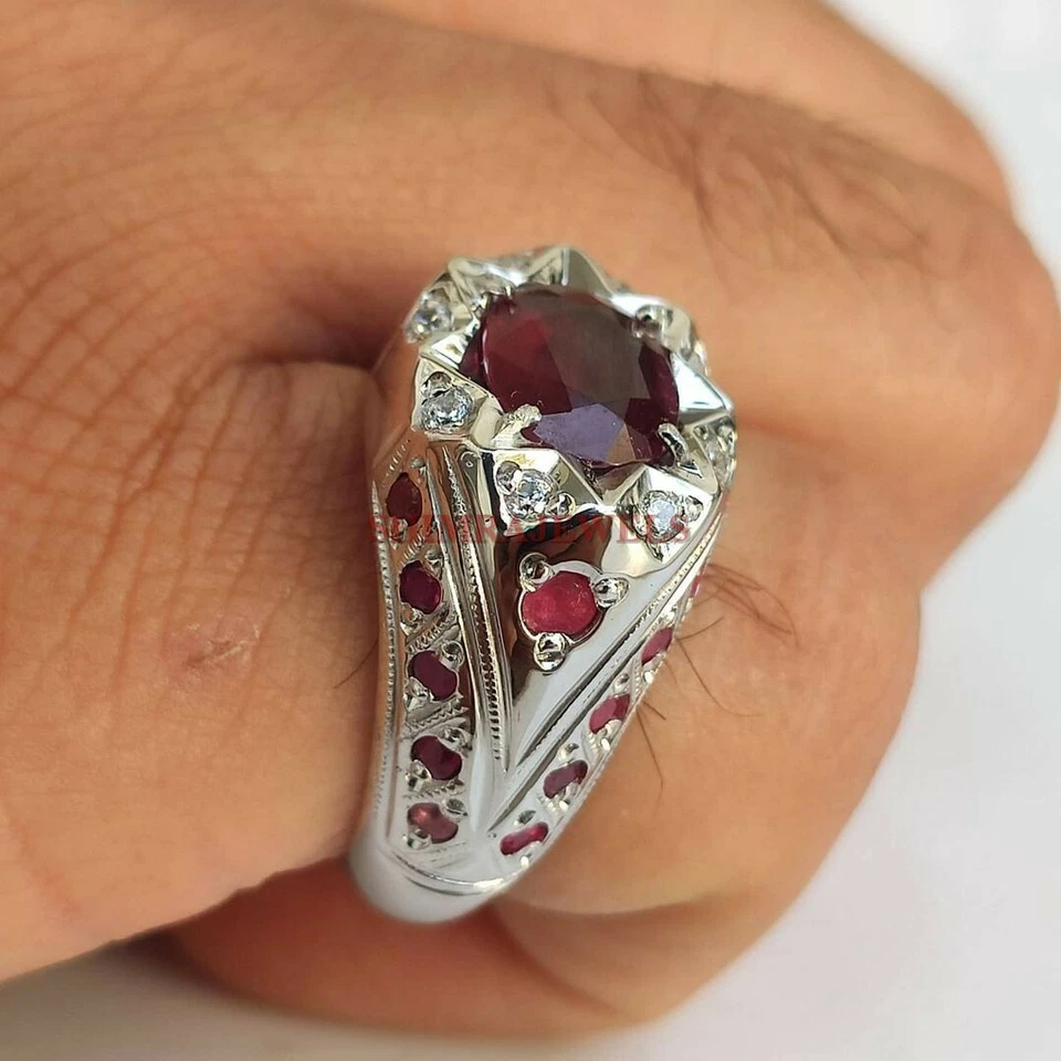 Heizbarer Rubin Edelstein Mit 925 Sterling Silberring Für Männer #680 - Bild 4 von 4