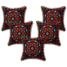 Floral Cushion Cover 16x16 Embroidery Decorative Suzani Set of 2 pcs Pillowcases