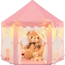 Princess Castle Playhouse Tent for Girls with Small Star Lights - 55x55x53 PINK