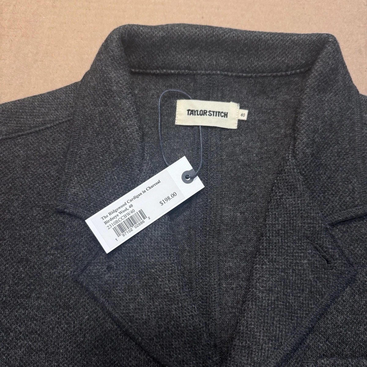 Cárdigan Taylor Stitch The Ridgewood en Lana Carbón Birdseye 40 Mediano Nuevo