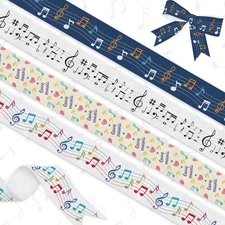 4 Rolls Music Note Ribbon Set, 1" Wide X 5 Yards Each Grosgrain Ribbons,For Musi