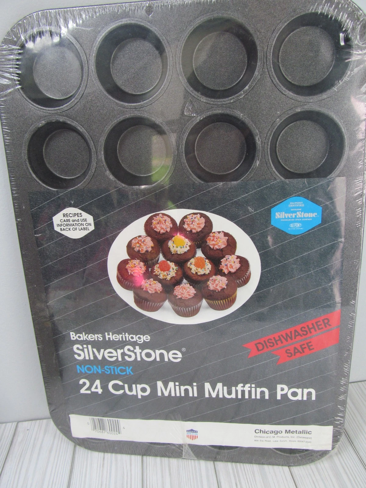 Vintage Mini Muffin Pan 24 Cup Silver Stone Non Stick Cupcakes Baking New USA R4