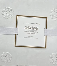 Pottery Barn Helena Floral Eyelet Duvet Cover~Full Queen~White~NEW