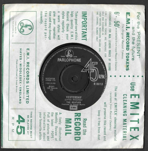 1964  The BEATLES 45 Yesterday/ I Should Have Known Better PARLOPHONE R 6013