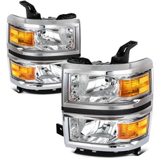 For 15-14 Chevy Silverado 1500 Chrome Housing w/Amber Corner Lamp Headlights L+R