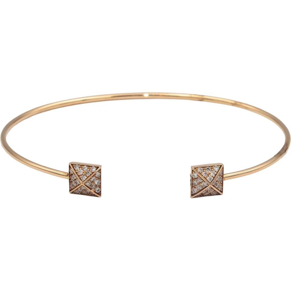 14k Rose Gold Round Diamond Pyramid Ends Cuff Bracelet 0.40CT
