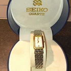 VINTAGE SEIKO TWO-TONE TANK WATCH WITH ORIGINAL BOX AND PAPERS