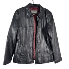 80s VTG Wilsons 100% Soft Leather Black Coat Jacket Lined Womens Size Large 1986