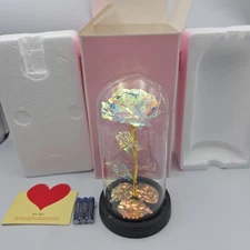 Rose Of Love In Glass Dome /w  Led Lighted Rose Wedding Valentine Gifts