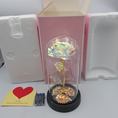 Rose Of Love In Glass Dome /w  Led Lighted Rose Wedding Valentine Gifts