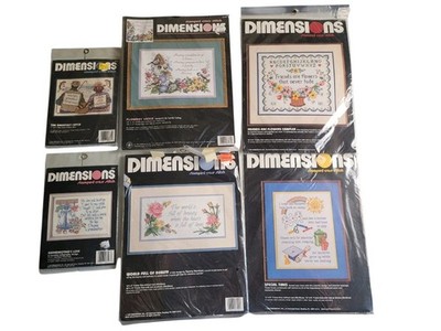 Lot of 6 Dimensions Cross Stitch Patterns 80's-90's All New Flowers Fishing Etc