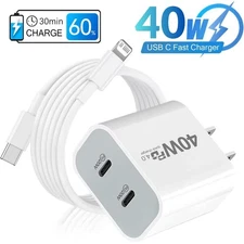 40W Dual Type C PD 4.0 Wall Plug Adapter Fast Charger For iPhone 17 16 15 14 13