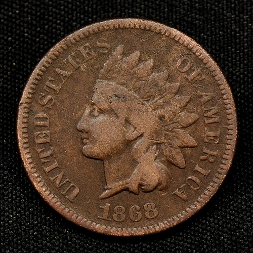 • KEY DATE • 1868 MPD FS-301, S-8 INDIAN HEAD CENT 1c MISPLACED DATE F FINE