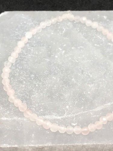 3MM Rose Quartz Faceted Round Beaded Stretchable Beautiful Bracelet 6-9" Woman - Picture 7 of 9