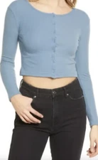 Nordstrom BP. Women’s Sz XXS, S, M Button Front Ribbed Crop Tee Top Blue Mirage