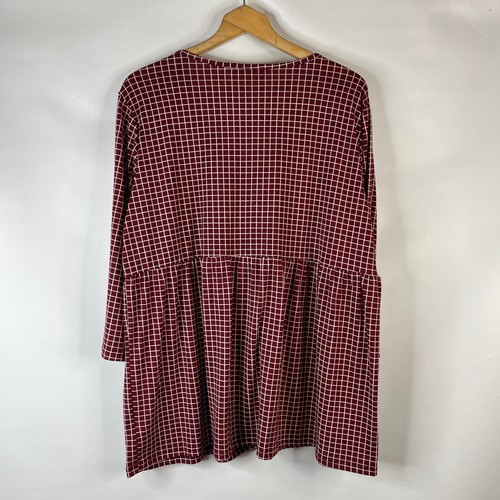 Weekend Suzanne Betro Womens Tunic Top Size 2X Maroon Checkered V-Neck Babydoll - Picture 6 of 9