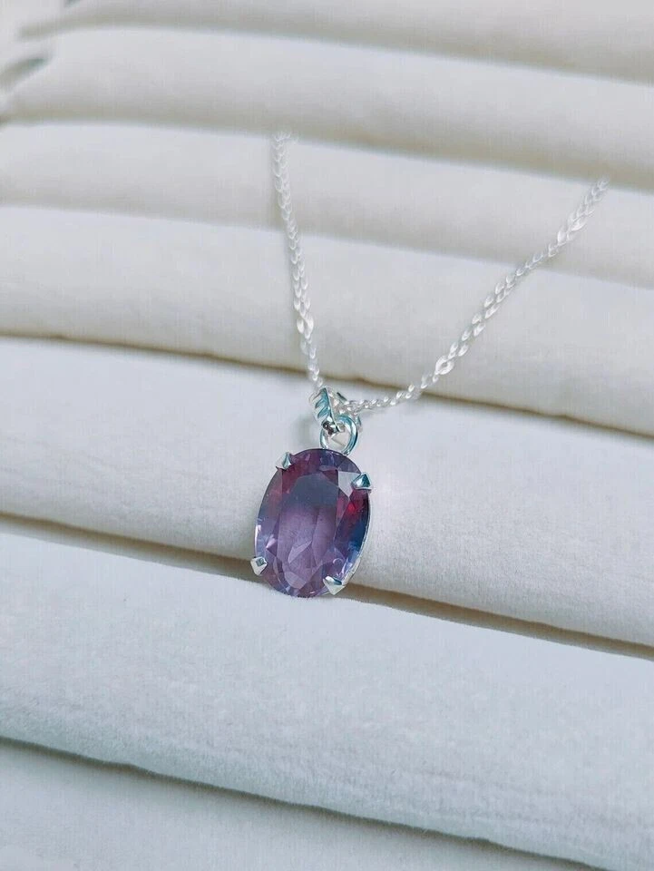 5 克拉 Alexandrite 吊坠 椭圆形切割 925 纯银 Colou 变石 — 第 4/4 张图片
