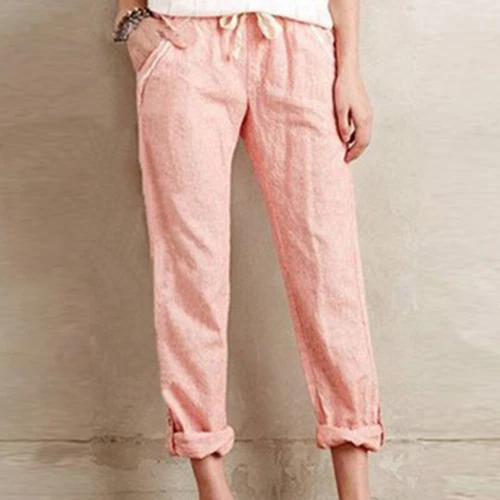 Ladies Lounge Elastic Waist Pants Women Beach Baggy Cropped Straight Loose Fit - Picture 5 of 23