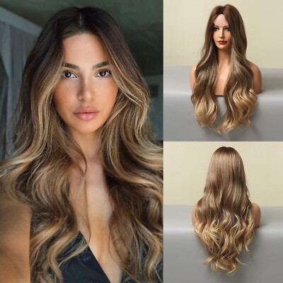 Women's Ombre Blonde Wave Lace 24'' Long Wavy Curly Blonde Synthetic Wigs Hair