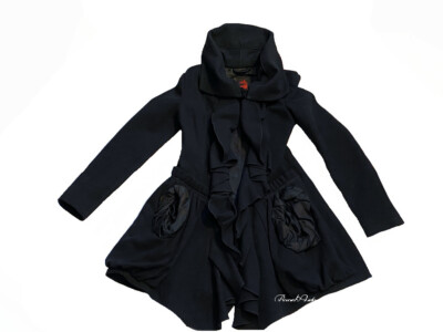 Manteau Femme En Laine Bouillie Noire Girbaud - Taille S - Occasion Très Bon état