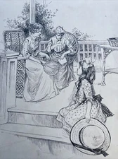 Antique Drawing Female Model American Book ILLUSTRATION LISTED LOUIS BAUHAN INK