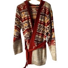 Wrangler Retro women M red cardigan Southwest Arrey Aztec open front hooded