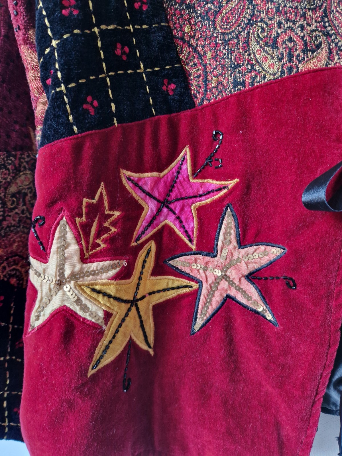 Indigo Moon Red Velvet Patchwork Jacket Size L Sa… - image 2