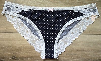 NWT Vintage Victoria's Secret Smooth Silky Polka-Dot Lace Cheekini Panties XL