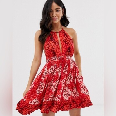 free people beach day halter dress Free People Womens Beach Day Mini Dress - Red
