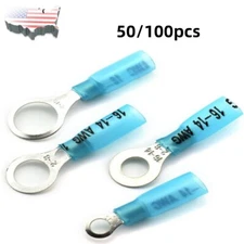 50-200Pcs Waterproof Heat Shrink Wire Connectors Terminals Crimp Ring 16-14AWG