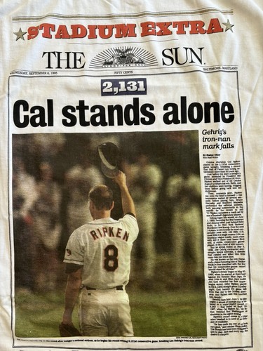 Vintage 1995 Cal Ripken 'Cal Stands Alone' Baltimore Sun T-Shirt (Herren XL)