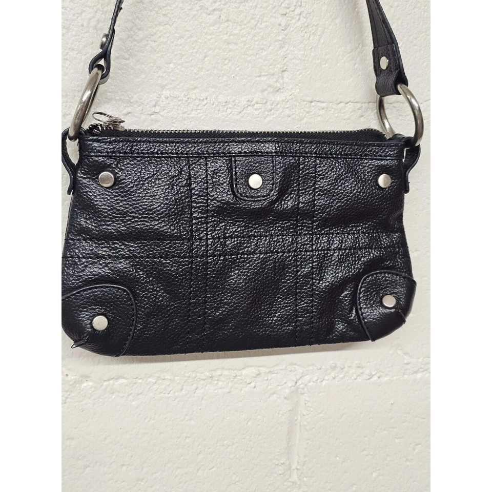 Bolso de Hombro Bolzano Para Mujer Cuero Guijarro Negro Bolsillos con Cremallera Interior Y2K Pequeño Foto 3 de 4