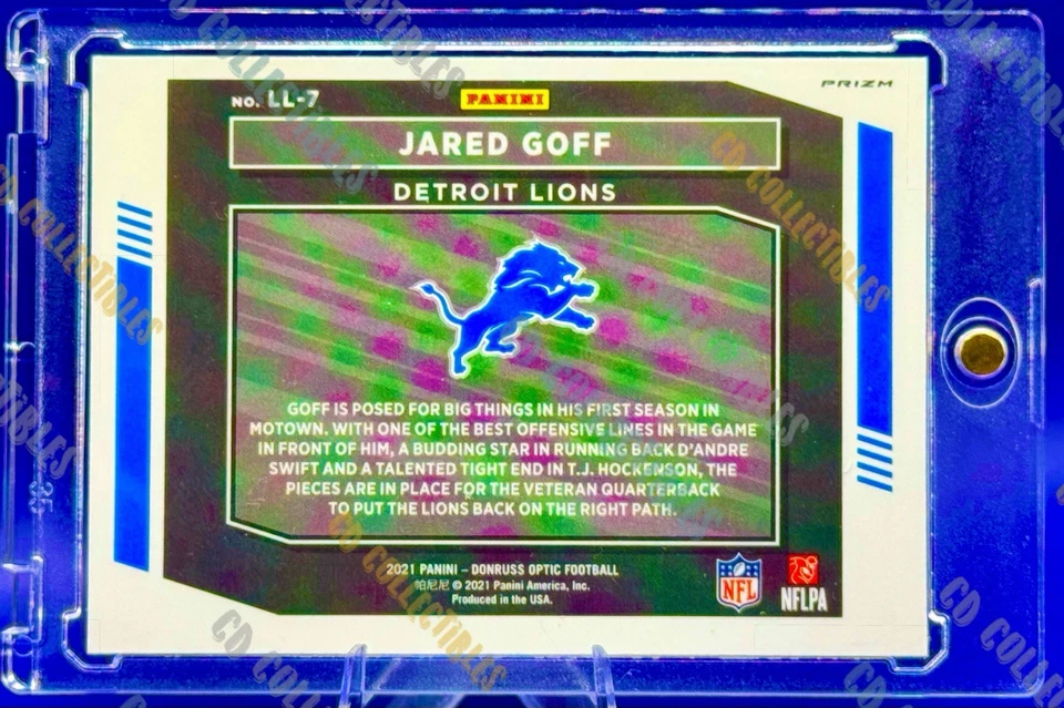 Jared Goff HOLO LOGO PRIZM REFRACTOR CARD PANINI DETROIT LIONS MVP MINT - Image 3 of 3