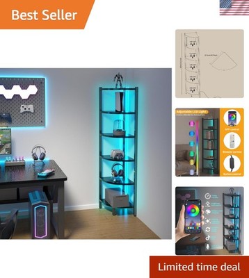 Multi-functional Corner Shelf with Ambient LED Lights - 66'' Black Display Stand