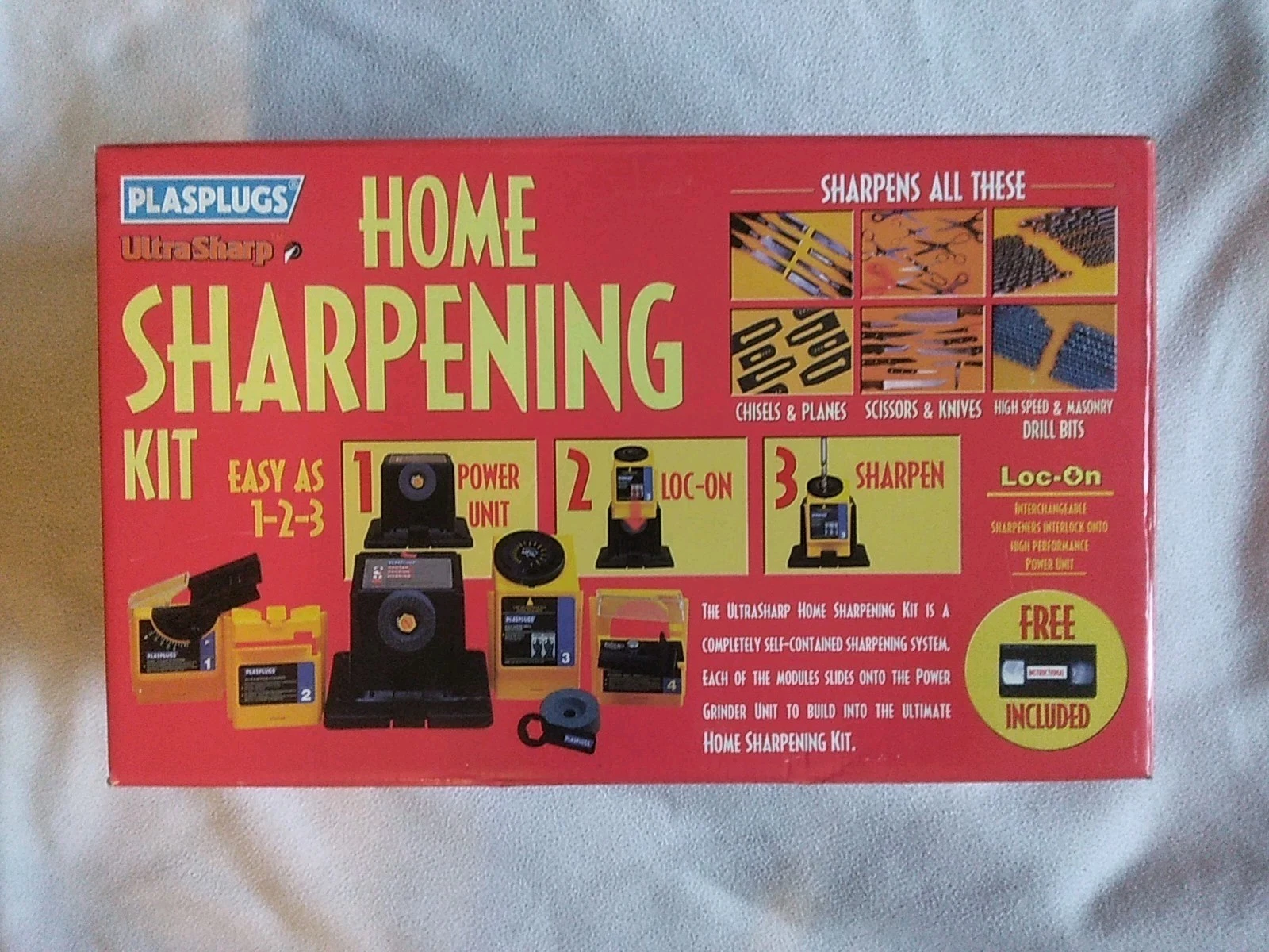 New, Vintage Ultra Sharp Home Sharpening Kit w/ Manual & VHS Tape, Plasplugs