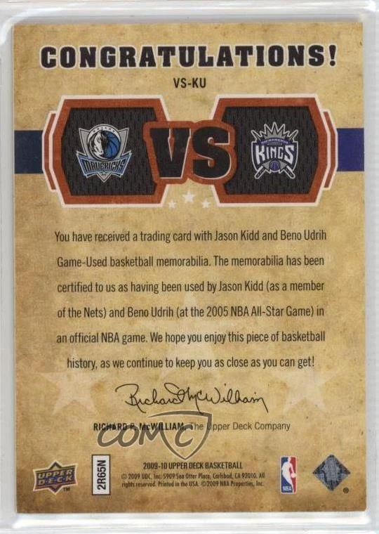 2009 Upper Deck VS Dual Materials Bronze /150 Jason Kidd Beno Udrih #VS-KU HOF - Image 2 of 2