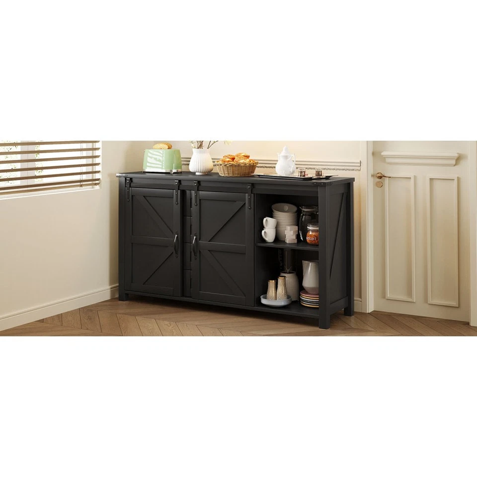 Aparador de 55,1 pulgadas con gabinete de almacenamiento de granja con puertas correderas de granero Foto 4 de 4