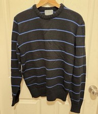 VTG Le Tigre Men's Medium Black  Blue Acrylic Crew Neck Sweater