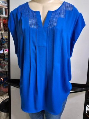 DANIEL RAINN Cobalt Blue Pleated Lightweight Office Business Blouse Size Small