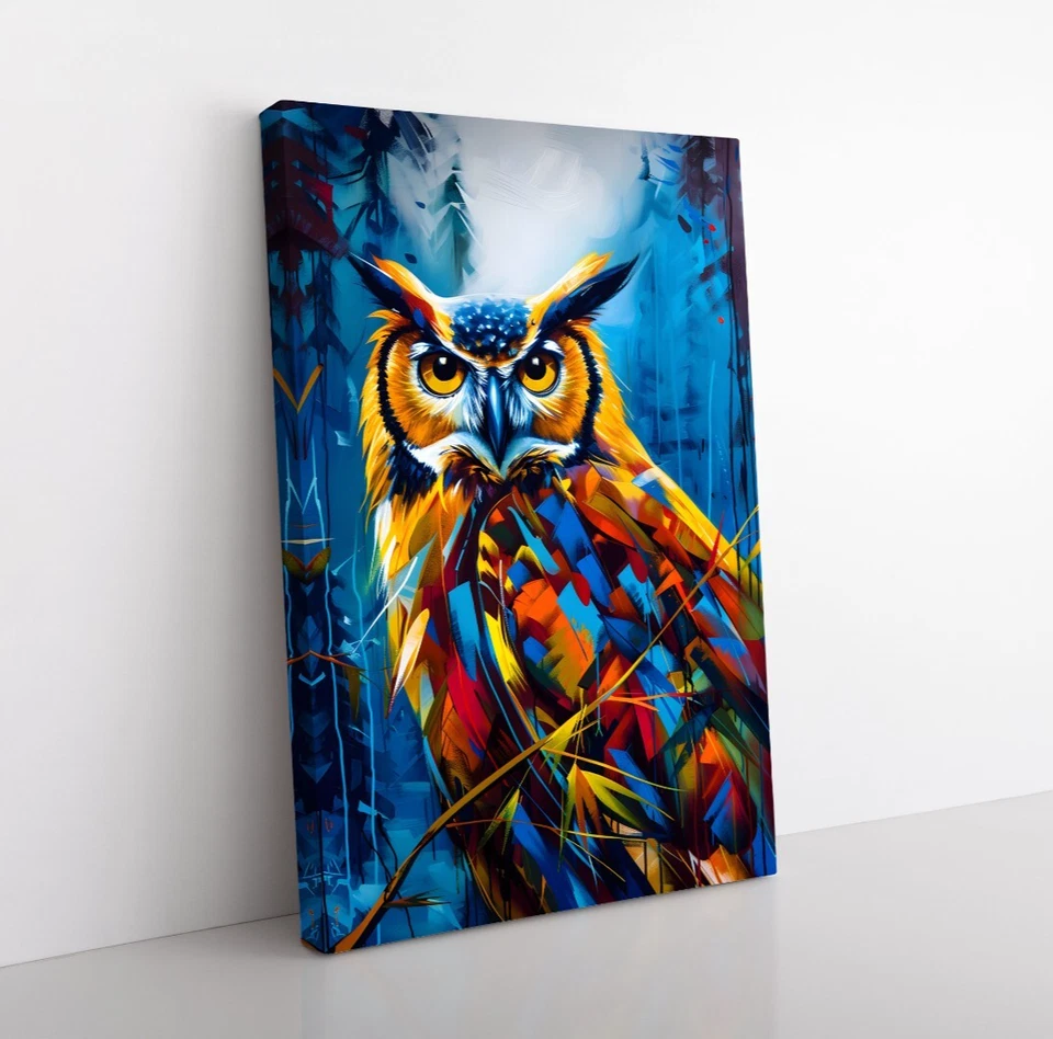 Owl Oil Painting Print on Framed Canvas Wall Art Wildlife Animals Lodge Decor - Image 2 of 4