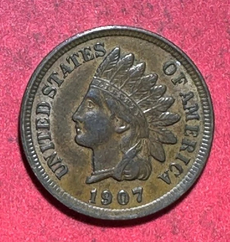 1907 US Indian Head Cent! AU! Old US Coin!