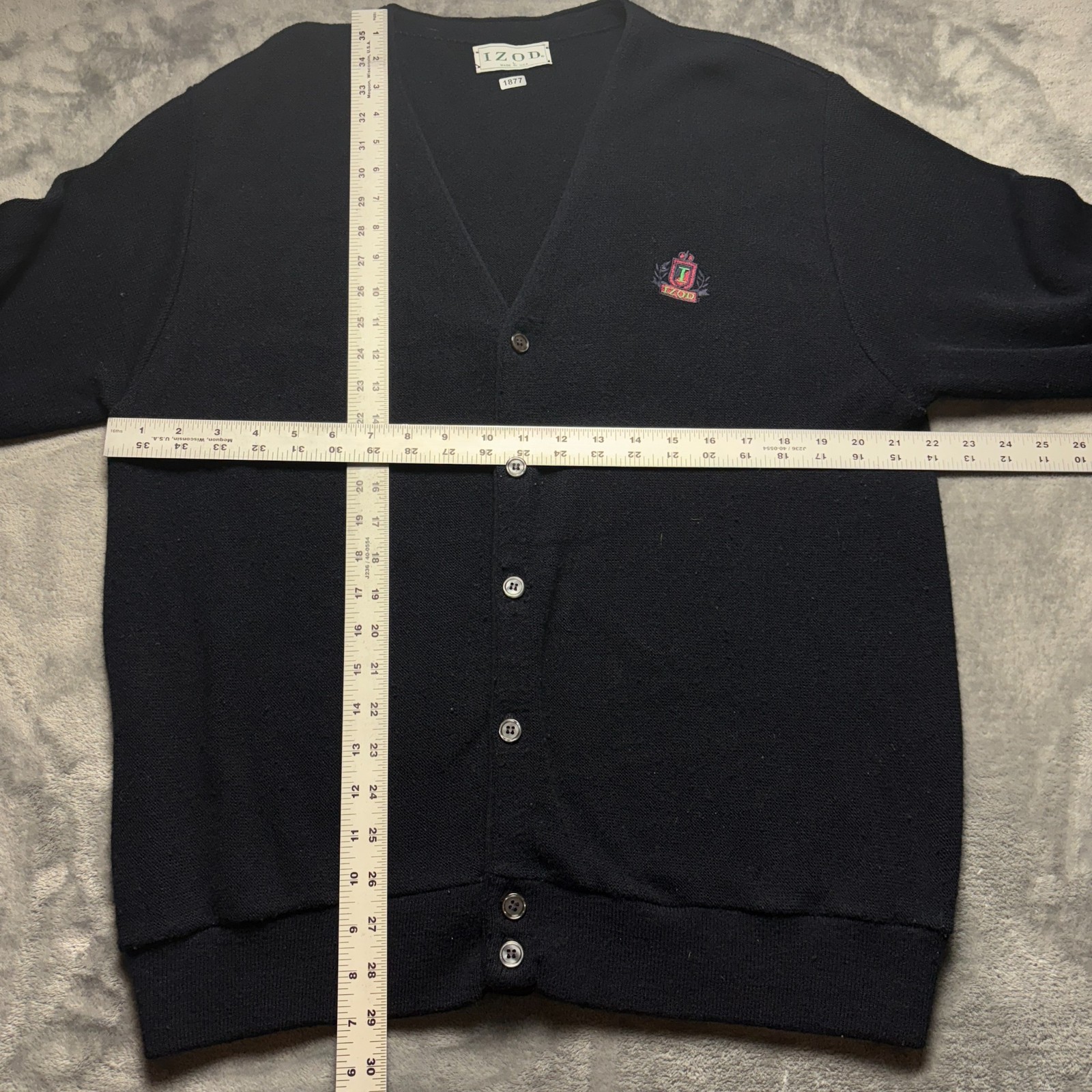 Vintage Izod Cardigan Sweater Men Large Black Knit Outerwear V Neck Button Front