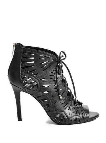 Guess Women's Luanna Lace Up Heels In Black Faux Leather Size 9 - Picture 2 of 5